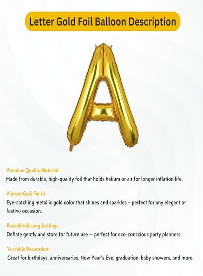 Flyloons Gold A Letter Foil Balloon Alphabets Balloons Perfect for Birthday Decoration Items, Anniversary, Bachelorette, Wedding, Farewell Create Your Own Custom Phrase and Name, 1 Piece - Image 4